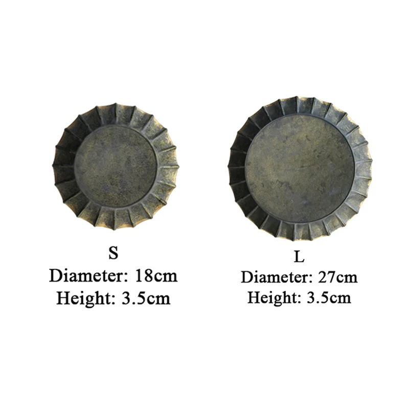 Unique Floral Rim Handcrafted Vintage Antique Metal Tray Ribboned Round Iron Tray Rustic Retro For Home Church Wedding