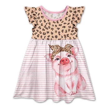 

Baby girls' dresses kids wear pearl clothes with cute pig and leopard print clothing