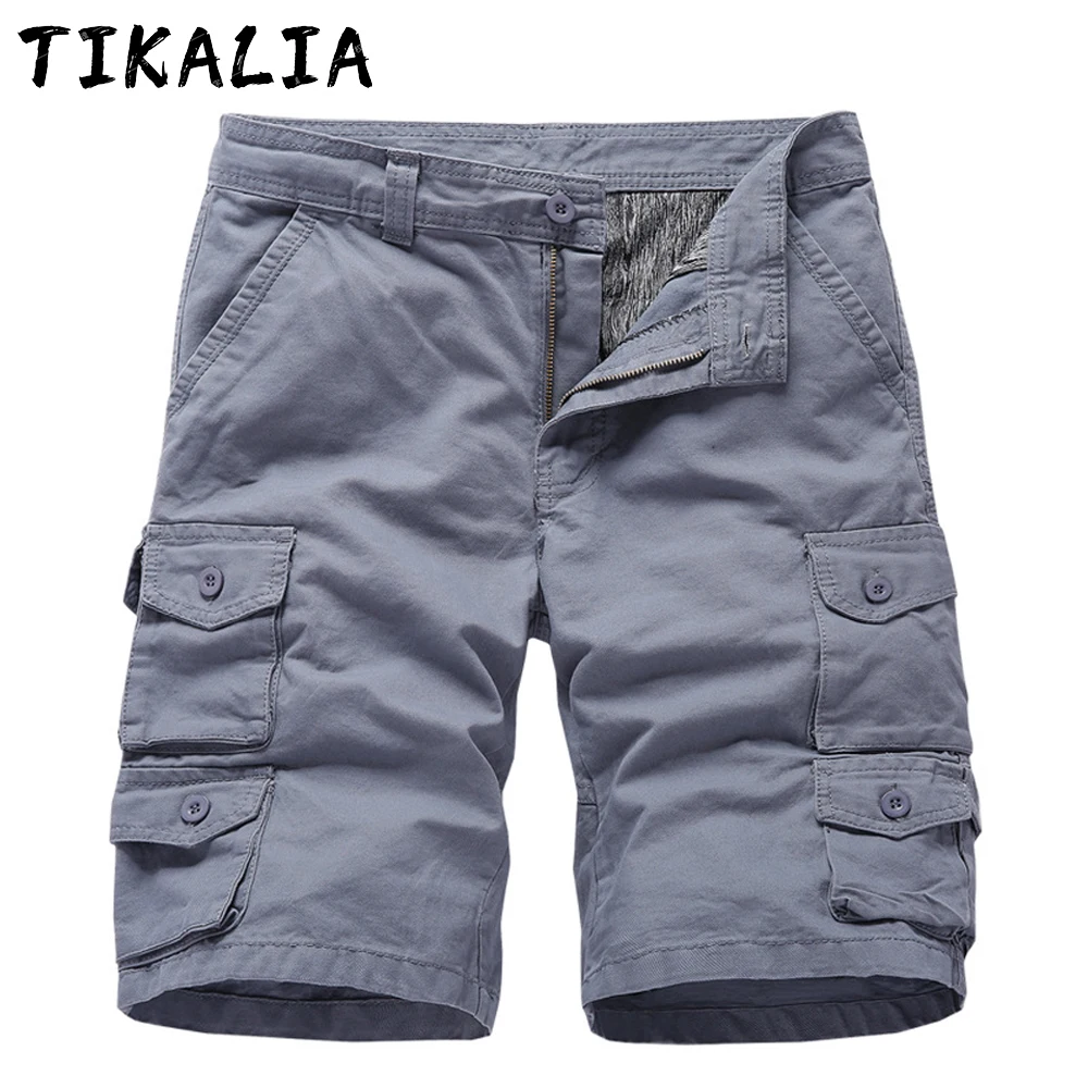 Pantalones cortos Cargo informales para hombre, ropa de calle con múltiples bolsillos, a la moda, 2021 algodón, hasta la rodilla, con cremallera