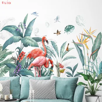 

Flamingo Wall Stickers DIY Birds Tree Leaves For Home Living Room Decoration Mural Art Decals Bedroom Sticker Vinyl Decal Wall M