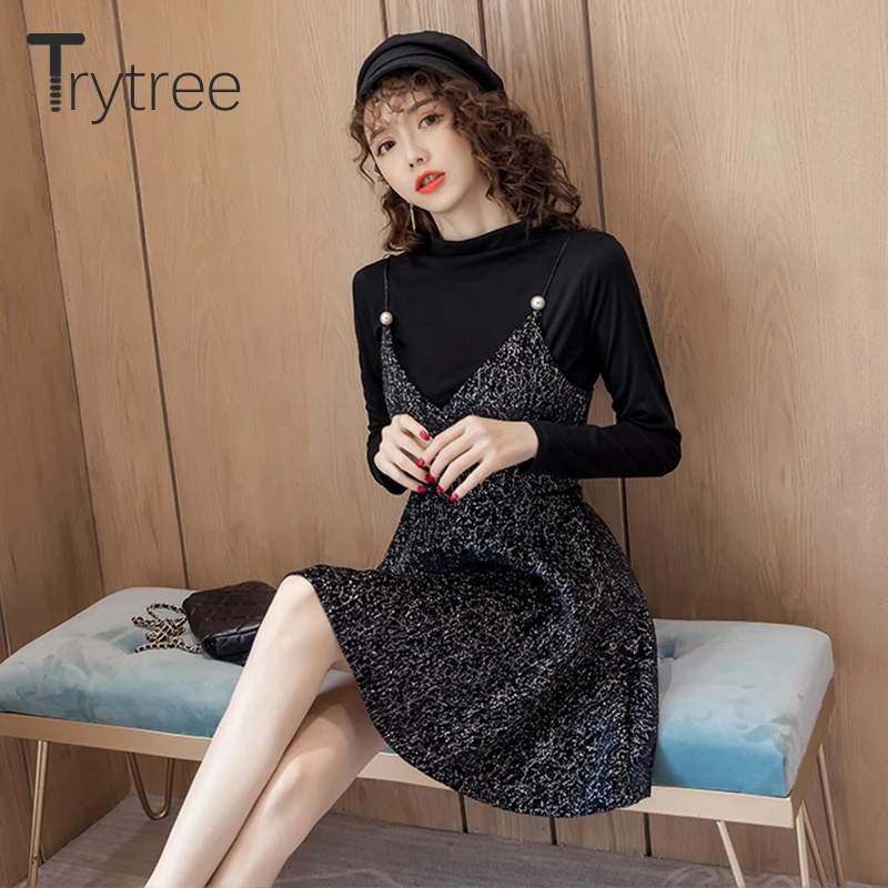 Trytree 2020 осенне зимний комплект из двух предметов повседневный однотонный