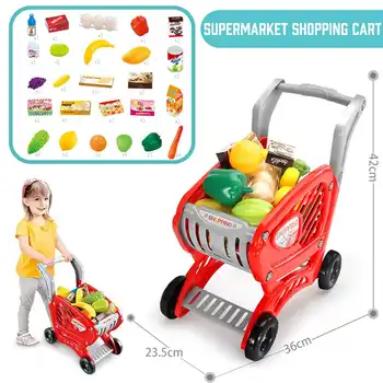 

Kids Shopping Cart with Drink Food Egg Fruit Vegetables Pretend To Play Children Kids 25PCS Educational Toy Gift for Children