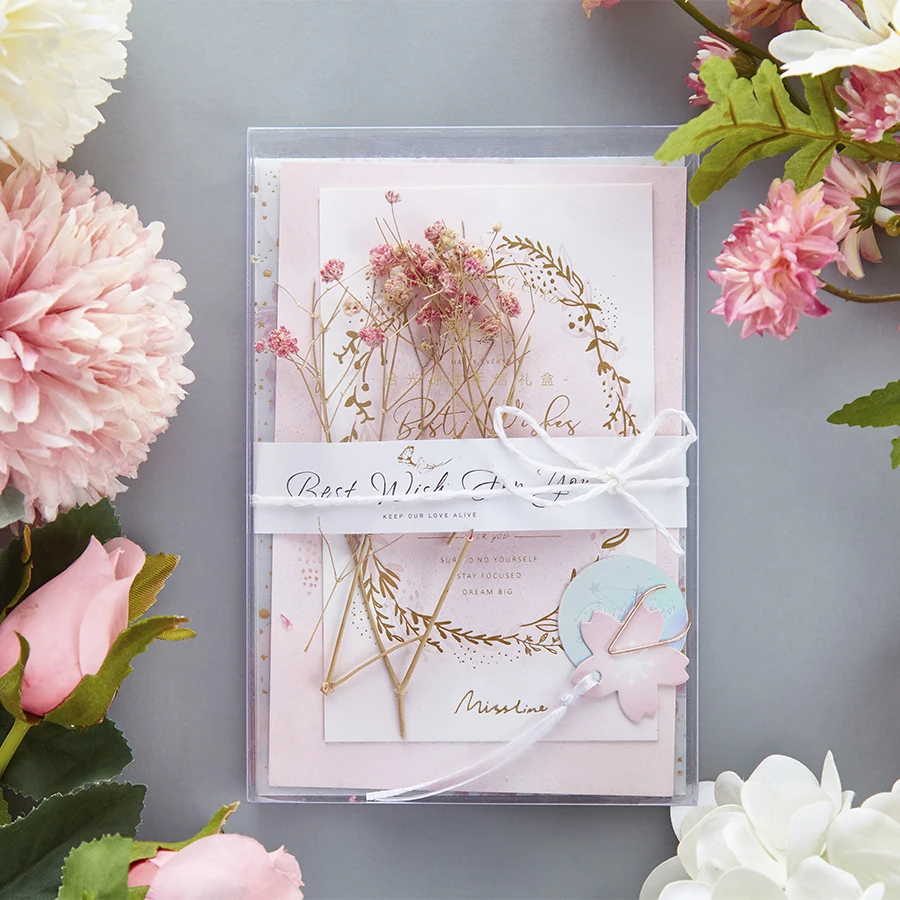 

New Creative Dried Flower Envelope Handmade Letter Gift Set Dream Stationery Greeting Card Decoration Message Card Gift Supplies