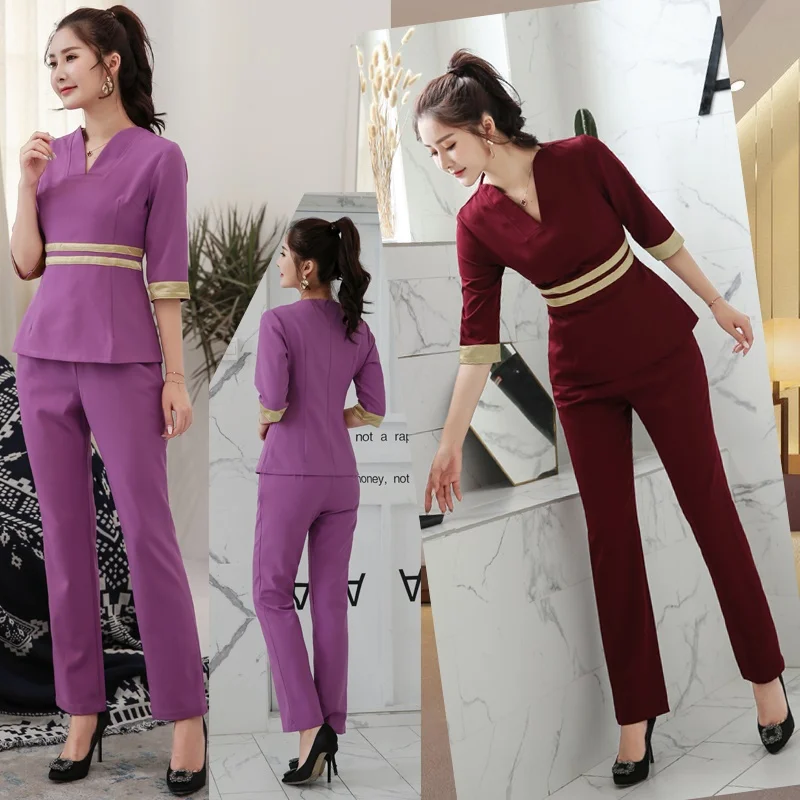 

Spa Uniform For Beauty Salon For The Cosmetologist Thai Massage Smocks Work Beauty Uniforms Foot Bath Technician Costume DD2627