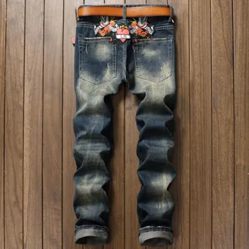 

Big size 28-38 2020 New Blue Jeans Men Fashion Floral Printed Slim Fit Straight Jeans Hombre Casual Flower Pattern Punk Jeans