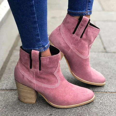 

Oeak 2019 Autumn Spring Women Boots Flock Ankle Boots Round Toe Winter Shoes Ladies Suede Boots Thick Heel High Heels Shoes