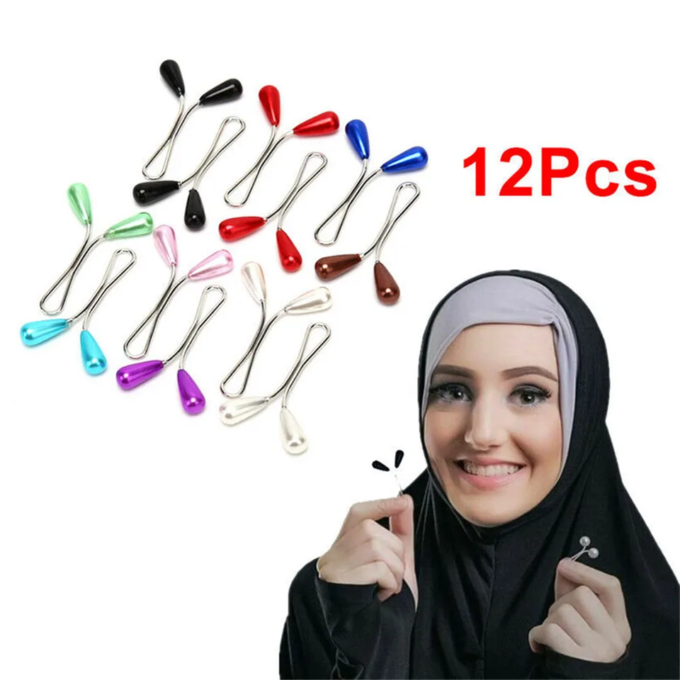 12Pcs/Lot Muslim Hijab Pearl Brooch Safety Scarf Pins Wedding Dress  Decorative Boutonniere DIY Accessories