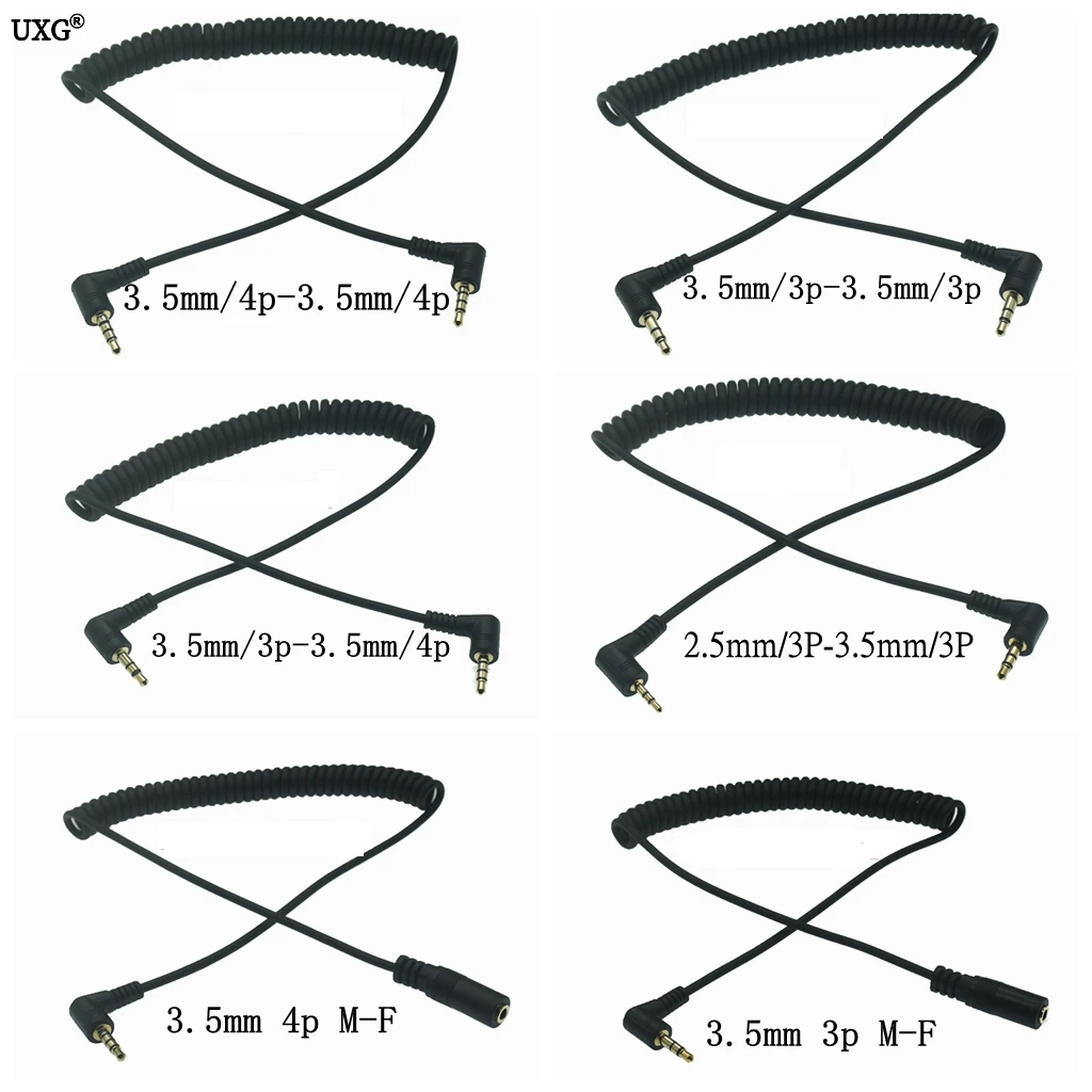 90 Gradi 3.5Mm 3/4 Poli Maschio Trs A Trrs 3.5/2.5Mm 3/4 Poli Maschio/Femmina Cuffie Audio Stereo Aux Cavo A Spirale A Spirale