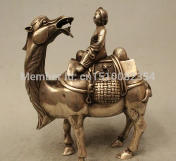 

9" Makred Chinese Dynasty Silver Belle Ride camel ship of the desert Statue