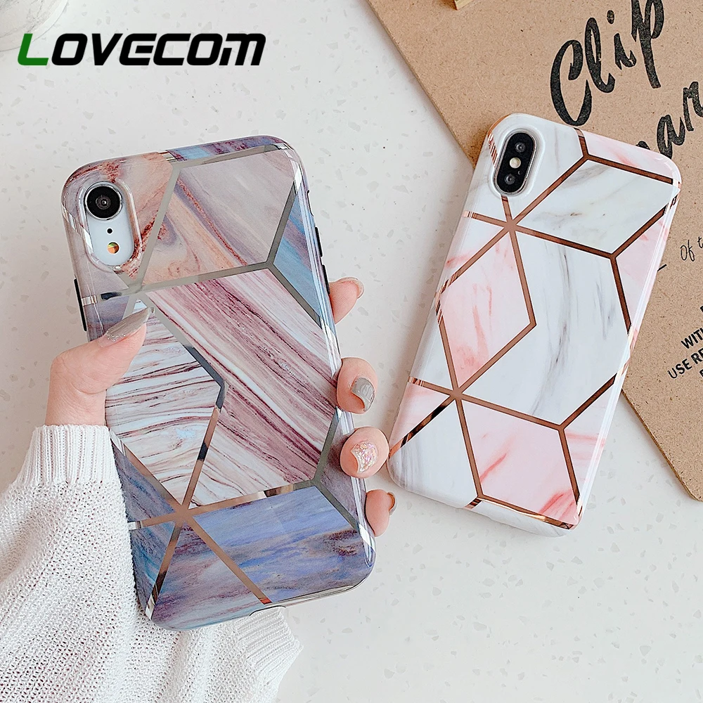 

Luxury Plated Geometric Marble Ring Stand Phone Case For iPhone XR XS Max X For iPhone 7 8 6S Plus Soft Shell Phone Back Cover
