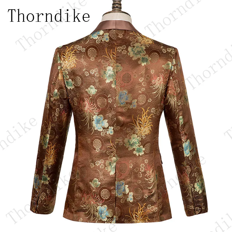 Thorndike/Новое поступление, красивый мужской костюм с цветочным принтом, тонкий свадебный костюм, мужские коричневые смокинги для жениха(пиджак+ брюки+ жилет