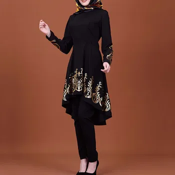 

Women Fashion Kaftan Long T-Shirt Abaya Jilbab Muslim Black Plus Size T Shirts Loose Female Tops Islamic Clothings S-2XL Tees