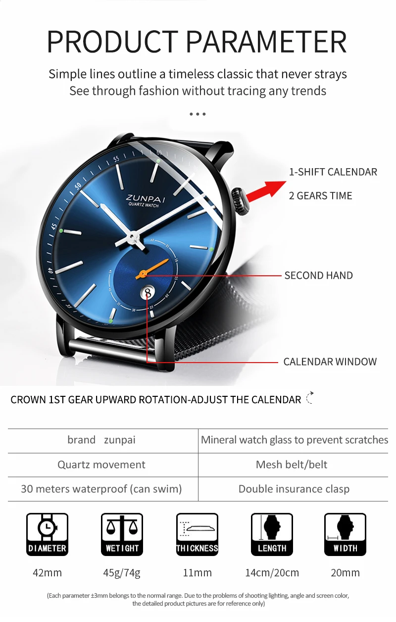 ZUNPAI Mens Watches Top Brand Luxury Waterproof Ultra Thin Date Clock Male Steel Strap Casual Quartz Watch Men WristWatch