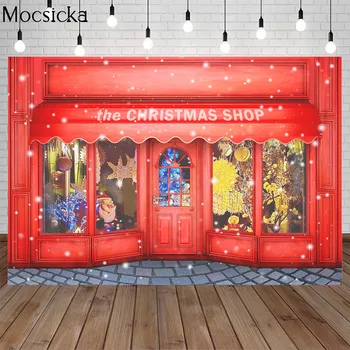 

Mocsicka Xmas Christmas Photography Background Christmas Shop Backdrop Red Shop Children Portrait Decoration Props Photo Studio