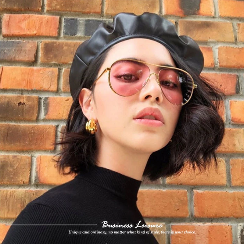 

2019 Autumn And Winter Black Leather Cap Female Retro Beret Fashion Wild England Pumpkin Painter Cap Pu Leather Beret