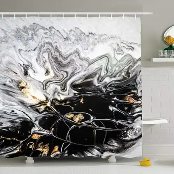 

Shower Curtain Set with Hooks 72x72 Poster Abstract Texture Modern Decoration Artwork Marble Ink India Effect Japan Banner