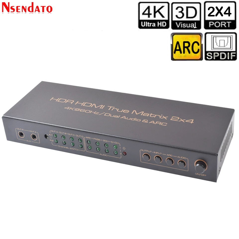Матричный разветвитель HDMI 4K 60 Гц 2 в 4 выхода 2x4 аудиовыход с дугой AUX SPDIF шкала вниз