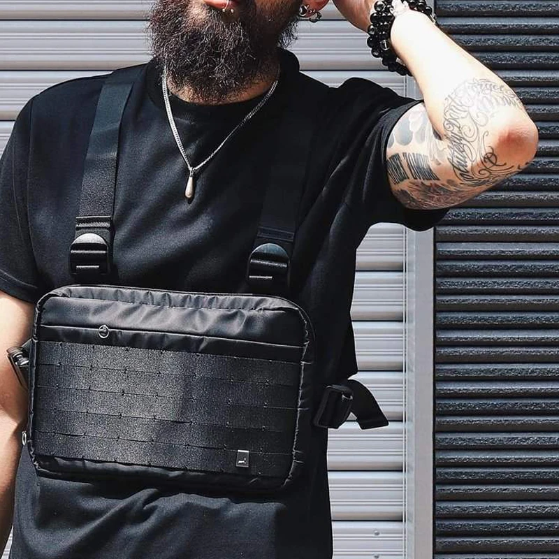 Hombres Mujeres chaleco Nylon militar Hip Hop pecho bolsas hombre