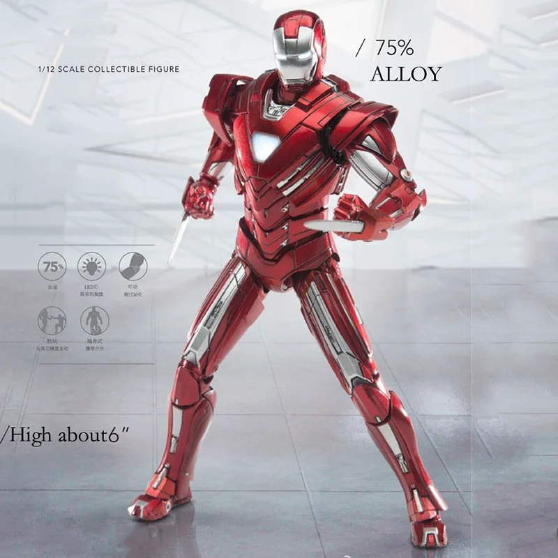 

1/12 Scale Avenger Hero Iron men MK33 Tony Stark Alloy Metal movable With LED light and Floor scene model Full Doll Toys Model