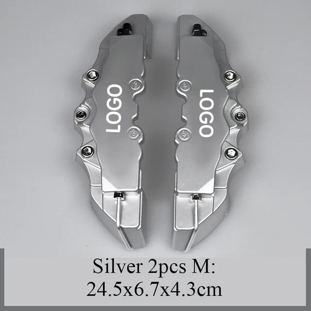 2Pcs S/M/L ABS Car 3D Disc Brake Caliper Covers Sticker For Toyota CROWN COROLLA COASTER LAND CRUISER PRADO REIZ  Accessories 2Pcs M Size Silver