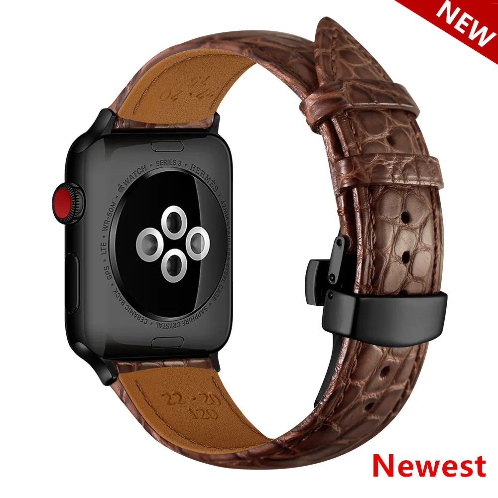 Франция Аллигатор кожаный ремешок для Apple watch 5 4 полоса 44 мм 40 iwatch 3 42 38 топ процесс
