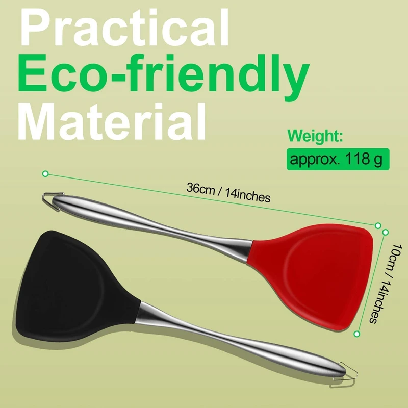 Non-Stick Silicone Spatula Stainless Steel Handle Turner Spatula Beef Meat Pancake Cooking Shovel Heat Resistant Kitchen Scraper