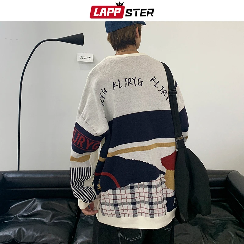 

LAPPSTER Men Graphic Cartoon Winter Wool Sweater 2023 Pullover Couple Korean Fashoins Oversized Sweater Harajuku Sweaters 3XL
