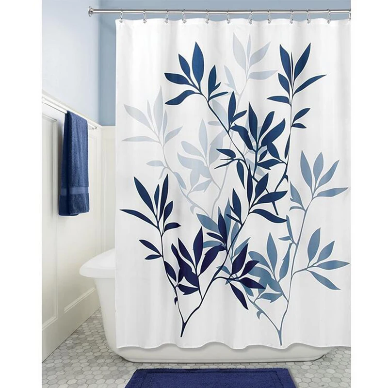 Штора для ванной из 100% полиэстера с принтом зеленых листьев|polyester shower curtain|curtains for