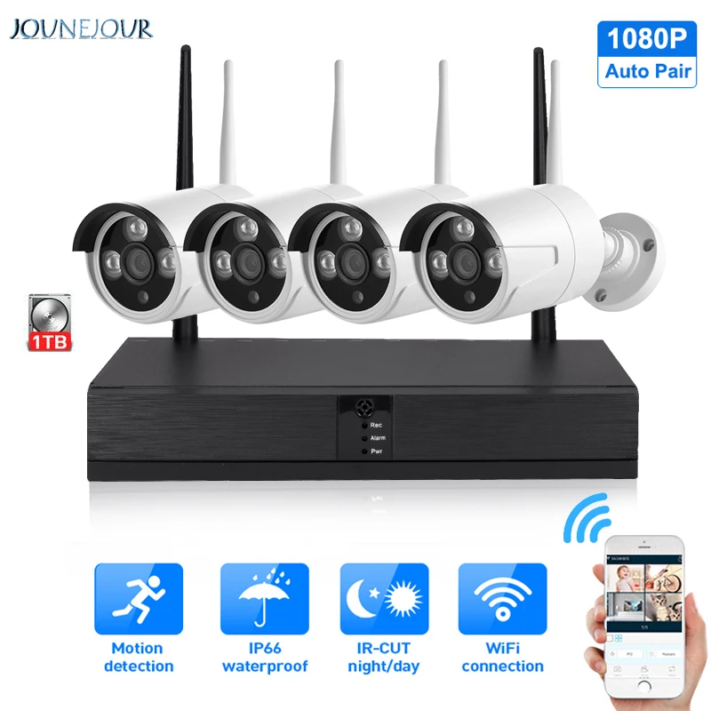 

Wireless CCTV Wifi Camera Security System Kit 720P/1080P 4CH NVR Security Camera System Kit Video Surveillance Waterproof