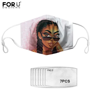 

Mouth Masks with 7Pcs Filter Anti PM2.5 Dustproof Mask Fahion Art Black African Girl Mouth-muffle Outdoor Cycling Face Mask