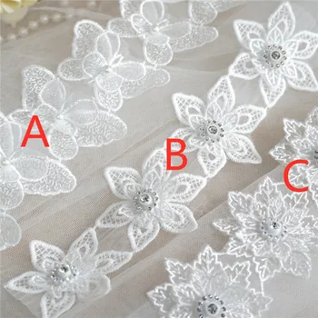 

Pretty Beaded 3D Flower Butterflied Embroidered Lace Trim Ribbon DIY fabric wedding Garment sewing craft Accessories