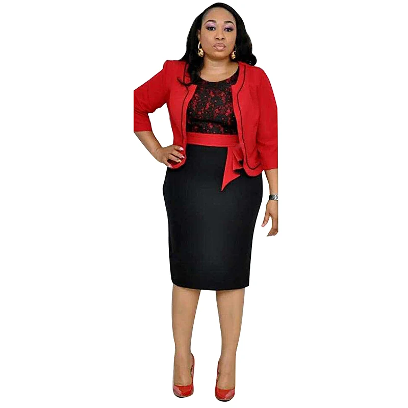 

Joineles Plus Size 4xl Women Bodycon Dress Elegant Office 2pcs Suits Dress African Clothes Two Pieces Set Lace Bandage Vestidos