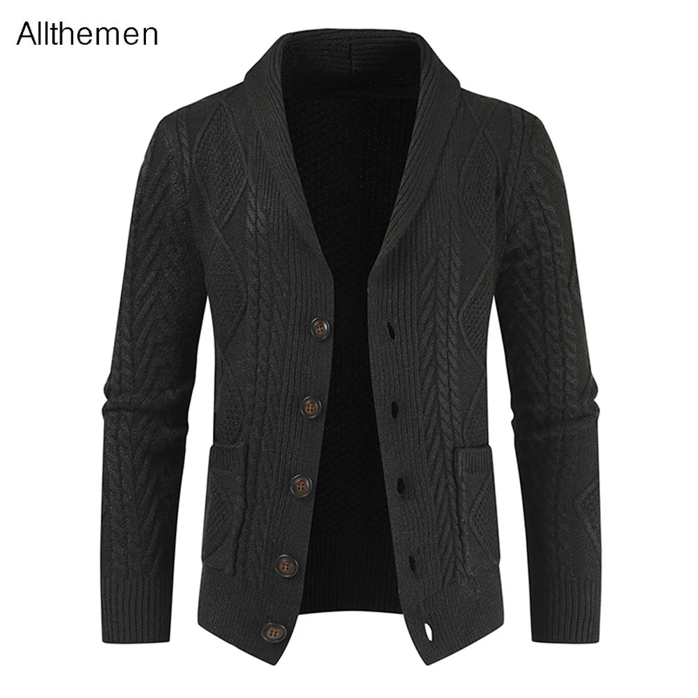 Мужской однотонный Повседневный Кардиган Allthemen теплый Приталенный кардиган для