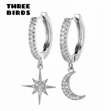Трендовые серебряные серьги с кубическим цирконием, в форме звезды и Луны, высокое качество, Aaa, маленькие Кристальные Висячие серьги для женщин, корейские ювелирные изделия-кольца