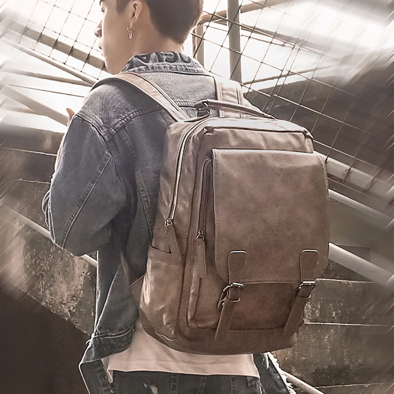 Modern minimalist fashion leather shoulder bag men's multi-functional leisure large capacity trend travel student computer bag
