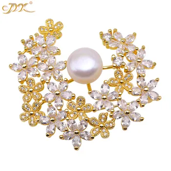 

JYX Shinning Zircon Pins Brooch Big natural freshwater pearl 13mm Classic style pins mother gift