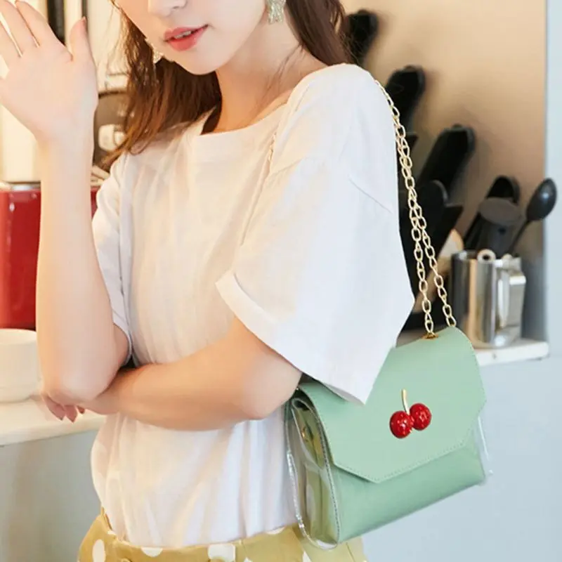 Women Transparent Small Handbag Leather Cute Cherry Shoulder Bag Summer Beach Purse Crossbody Tote 