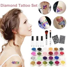 Colorful Waterproof Tattoo Pattern Painted Glitter Diamond Tattoo Glitter Set 24 Color Glitter 100 Tattoo Template For Kids Adul