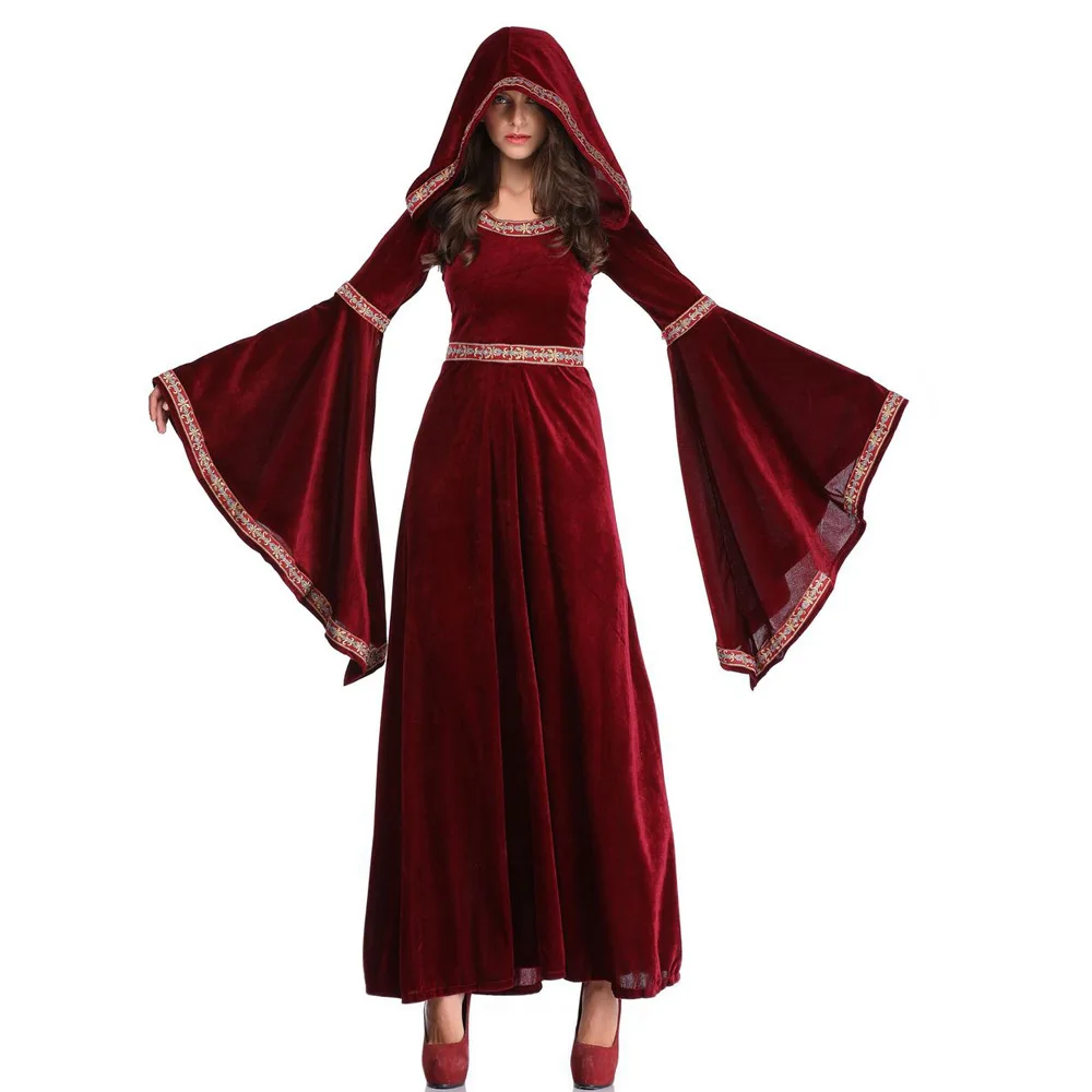 Capa Larga Roja Con Capucha – Disfraz Medieval De Vampiro, Bruja O Mago, Tallas S A XXL, Para Halloween, Navidad Y Carnaval