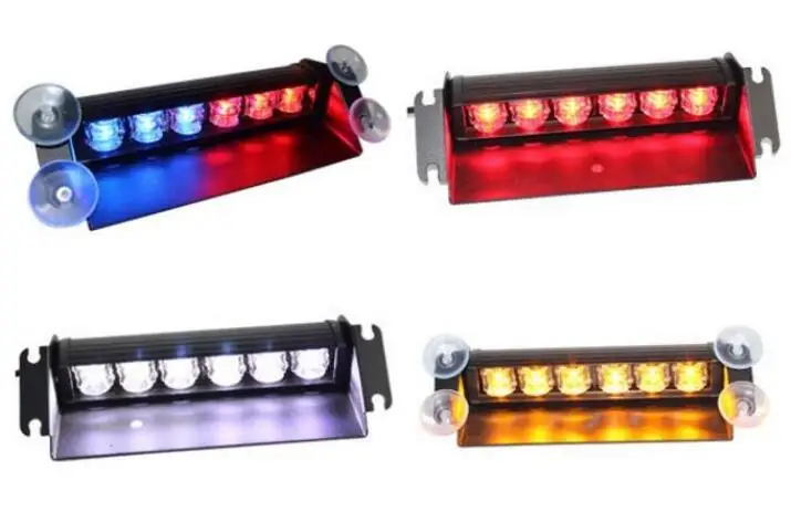 Luminoso Parabrezza Per Auto 6W Led Spia Stroboscopica, Luci Di Emergenza, Lampada Flash Con Visiera Con Spina Accendisigari, 4 Ventose