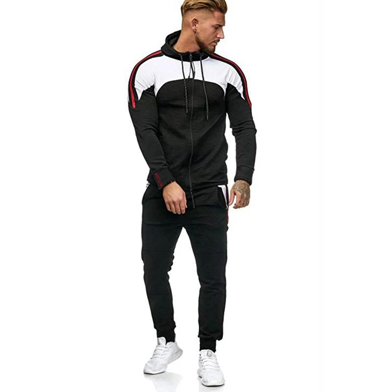 

2019 Spring 2PCS Tracksuit Men Casual Patchwork Sportwear Set Hoodies Sweatshirt Sweatpants Male Joggers Hoody Suits 2XL