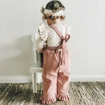 

Kids Baby Girls 12M-4T Bodysuit Tops Strap Wavy Side Pants Corduroy Cotton Clothes 2PCS