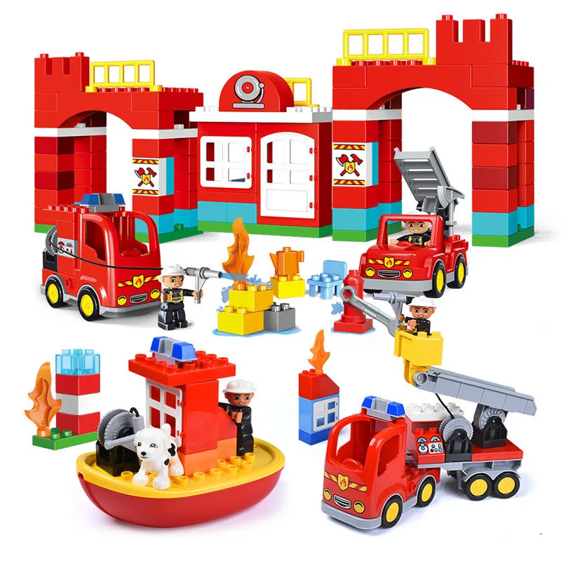 

Big Size City Fire Department Firemen Building Blocks Compatible with Legoinglys Duploed Brick Toys for Baby Children Gifts