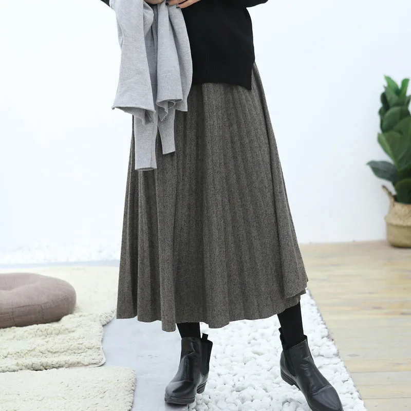 Autumn winter Maternity Fashion Dresses woolen pleated skirt Pregnant women Clothes High Waist Long Skirts