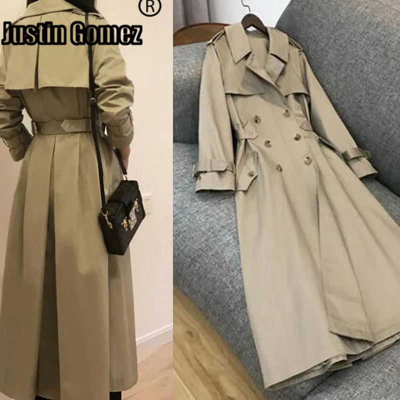 

Autumn Winter 2020 Women British Double Breasted Slim Long Trench Coat Windbreaker casacos femininos