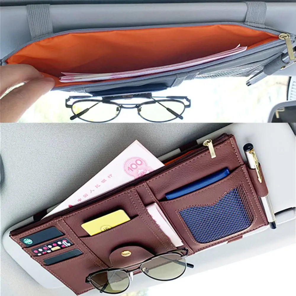 Porta documenti multifunzione per auto visiera parasole organizer per auto, organizer per interni in pelle PU – porta occhiali da sole multifunzionale, elegante e pratico