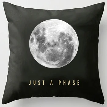 

Home Fashion Black Decorative Moon Print Just A Phase Throw Pillow Cover Art Gift Cushion Cover Pillowcase