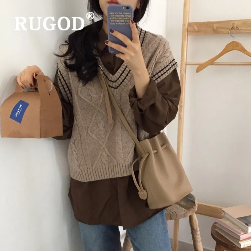 RUGOD, новинка, осенний Женский вязаный жилет, v-образный вырез, без рукавов, короткий стиль, трикотаж, модные женские винтажные Элегантные корейские Топы