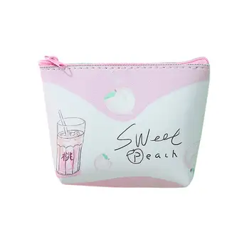 

Lovely Portable Peach Faux Leather Coin Purse Bag Clutches Mini Wallet Card Holder