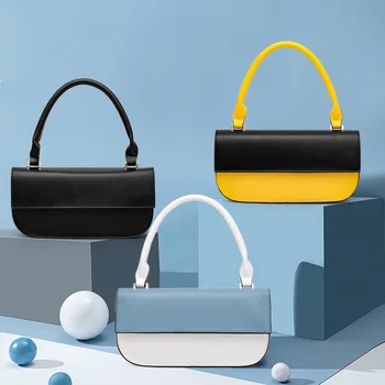 

2020 new fashion texture pu hit color women's bag shoulder bag underarm bag European and American wild